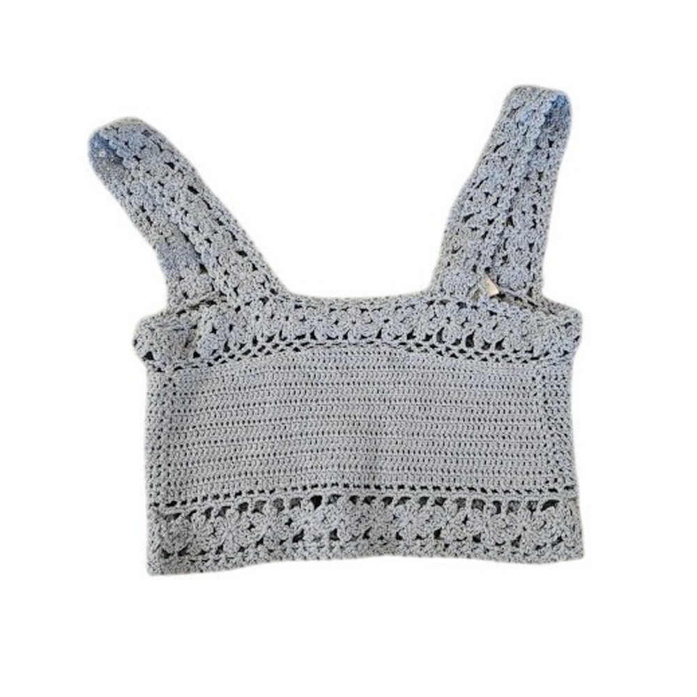 Sky and Sparrow Crochet Crop Top Women XS Blue Lace Up Back Boho Festival